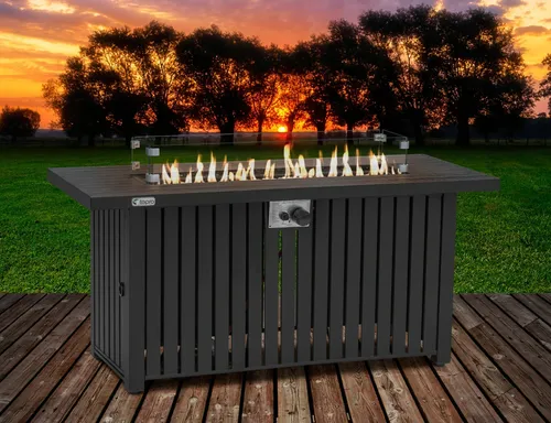 tepro Gasfeuerstelle Topeka XL, 17 kW für gemütliche Abende - Gartendeko mit Glasumrandung und 17 kW Leistung, ideal für entspannte Abende im Freien. Inklusive Abdeckhaube und Gasflaschenhalter für 5 kg Flaschen.