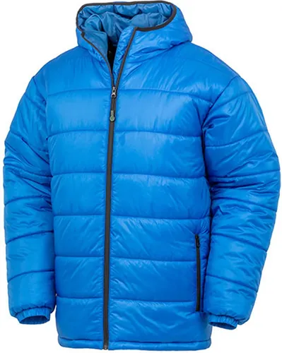 Result Genuine Recycled Hooded Padded Parka - Blau - L - Leichter, wasserabweisender Parka aus 100% recyceltem Nylon. Modernes Design mit elastischer Kapuze und praktischen Reißverschlusstaschen. Nachhaltig hergestellt aus 22 recycelten Plastikflaschen.