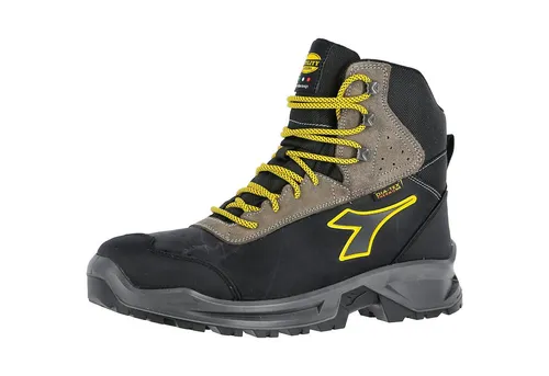 Diadora Herren Cross Sport DIATEX HIGH S3 WR CI SRC - Robuste Sicherheitsschuhe in Schwarz und Stahlgrau - Herren Industrie & Handwerk Schuhe, ideal für anspruchsvolle Arbeitsbedingungen mit wasserdichtem und isolierendem Design.