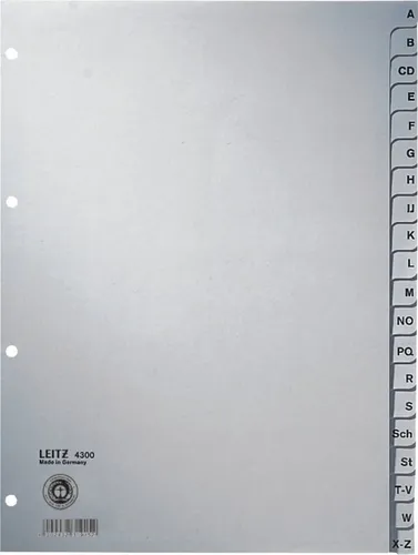 Leitz Papierregister A-Z - A4, 20 Blatt, grau, volldeckend mit Lochverstärkung für optimale Haltbarkeit
