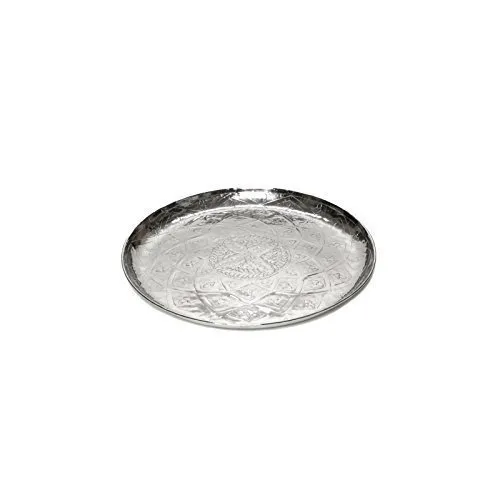 Brillibrum Design Serviertablett Aluminium Silber Rund - Servierplatten mit orientalischem Muster, 35 cm Ø – ein strahlendes Kunstwerk aus Aluminium, ideal als Blickfang oder dekoratives Bodentablett.