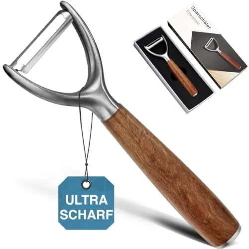 Sparschäler Premium 304 Edelstahl Upgrade, Multifunktions-Küchen Obst-Und Gemüse-Schäler Mit Echtem Holzgriff, Ultra-Scharfe, Robuste Klinge