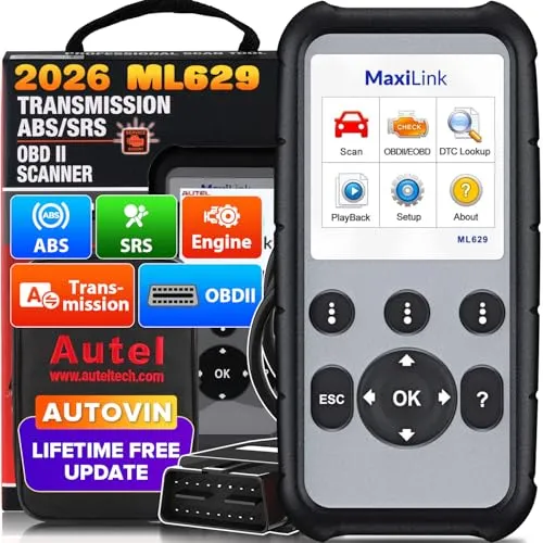 Autel MaxiLink ML629 OBD2 Diagnosegerät Auto Scanner für ABS/SRS/Motor und Getriebe 4 Systembezogene Diagnose mit Auto VIN, DTC-Lookup und Ready-Test, Aktualisierte Version von ML619