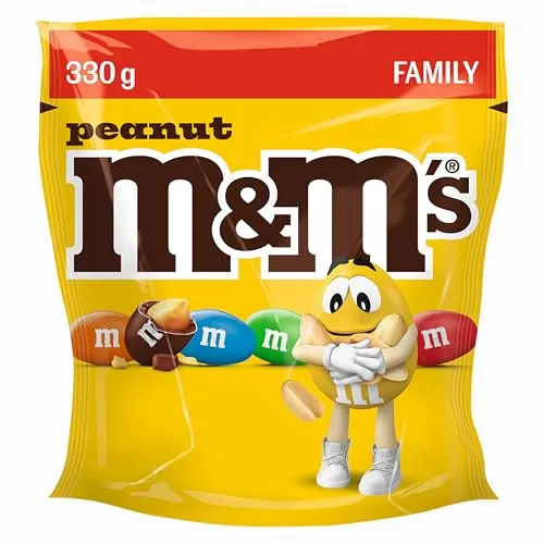 M&M’s Peanut, Knackige Schokolinsen mit Erdnusskern und bunter Zuckerhülle als Süßigkeiten, Schokolade zum Teilen, 1 x 330 g