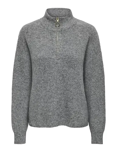 ONLY ONLTOKYO SOLID L/S ZIP PULLOVER KNT NOOS, Gr. XS (34) - Strickpullover für Frauen in Dark Grey Melange, mit Reißverschluss und elastischer Strick-Qualität für optimalen Tragekomfort und Wärme.