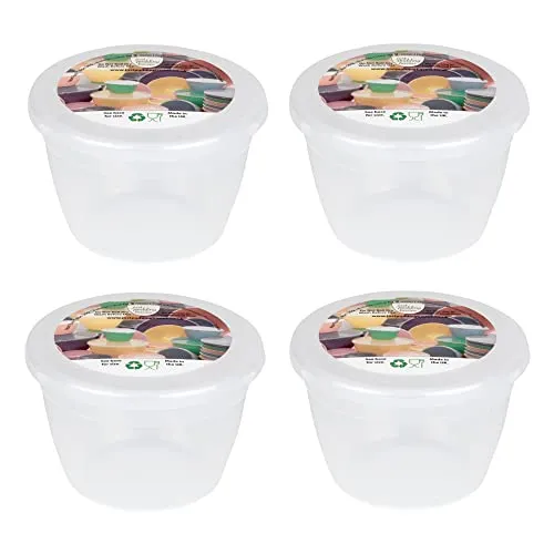 1/4 Pint Puddingbecken und Deckel, 4 Stück, Kunststoff-Puddingbecken, 140 ml, kleine Größe, lebensmittelecht, Dampfschüsseln, transparent