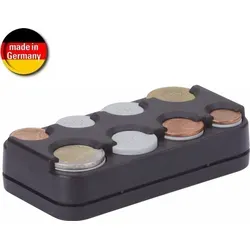 HR Kfz Euro Münzbox, Kleingeldbox 8 Fächer, selbstklebend, für Euromünzen von 0,01 bis 2 € - Schwarz