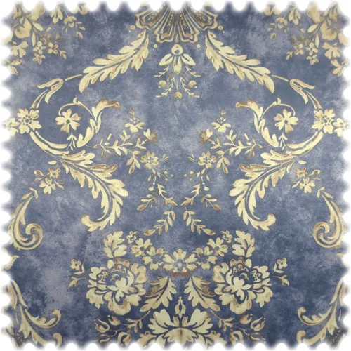 Samt Velours Möbelstoff Ornament Oman Blau mit Fleckschutz - Hochwertiger Möbelstoff in Blau mit floralen Ornamenten, strapazierfähig und wasserabweisend dank Fleckschutz. Ideal für Polstermöbel, Vorhänge und Accessoires.