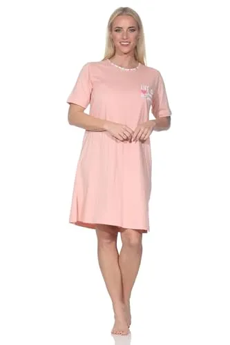 Normann Damen Kurzarm Nachthemd Sleepshirt in edler Optik - auch in Übergröße, Farbe:apricot, Größe:40-42