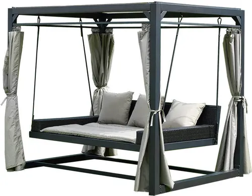 Home Deluxe Pavillon Provence mit Bett in Rattan-Optik - Gartenmöbel: Trendiger Pavillon mit bequemer Liegefläche, ideal für entspannte Stunden im Freien und eine stilvolle Sommeratmosphäre.