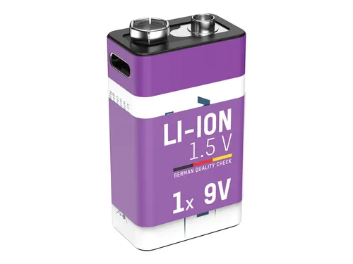 ANSMANN 9V E-Block Li-Ion Akku mit USB-C Anschluss - langlebig, sicher und idealer Ersatz für Einwegbatterien, 340mAh