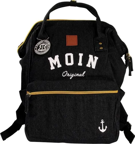 Robin Ruth Freizeitrucksack - Sportlicher Baumwoll-Rucksack in Schwarz-Weiß - Freizeitrucksäcke aus natürlicher Baumwolle, ideal für Damen und Herren. Mit sportlichem Design und der coolen 'MOIN'-Applikation, perfekt für den Alltag.