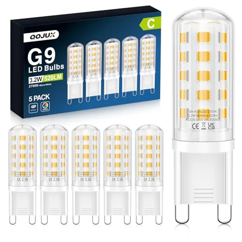 QOJUX G9 LED Warmweiß 3.2W, 520LM Energieeffizienzklasse C LED Leuchtmittel Ersatz für 40W-50W Halogenlampe, 2700K G9 Glühbirne Kein Flackern, Nicht Dimmbar, Enegiesparende Kleine Birne 5er Pack