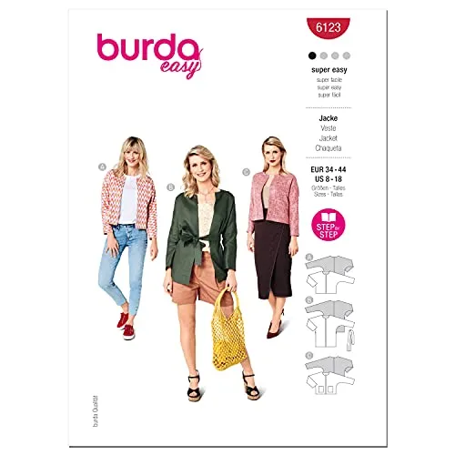 Burda Style Easy Schnittmuster-Set für Damenjacke, Größe 36-46, mehrfarbig