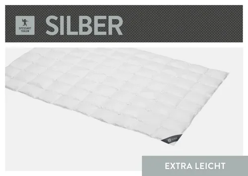 SPESSARTTRAUM Daunenbettdecke Silber 155x220 cm - Allergikerfreundliche Kassettenbettdecke mit 100% Daunenfüllung, hergestellt in Deutschland. Erleben Sie höchsten Schlafkomfort mit dem DOWNPASS Tierschutzstandard.