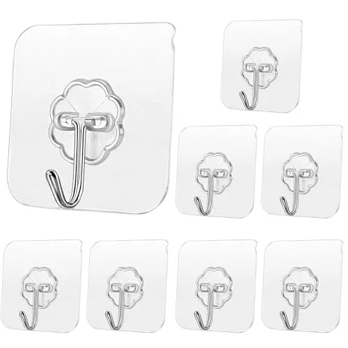 Stück Klebehaken Extra Stark,Haken Selbstklebend,Selbstklebende Haken,Wandhaken Selbstklebend,Klebehaken Transparent,Adhesive Hooks,Wandhaken Ohne Bohren,max 20 kg,für Handtuch,Schlüssel,Kleidung 8