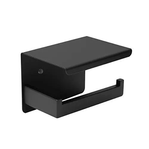 AMOZO Toilettenpapierhalter Schwarz Ohne Bohren | Edelstahl Klorollenhalter mit Ablage | WC Rollenhalter für Badezimmer.