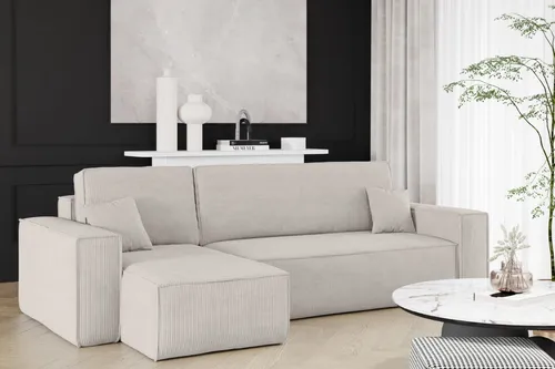 Kaiser Möbel Ecksofa BEST Dicker Cord Beige mit Schlaffunktion - Modernes L-förmiges Ecksofa mit Schlaffunktion und Bettkasten für maximalen Komfort und Stauraum. Ideal für gesellige Abende und entspannte Nächte!