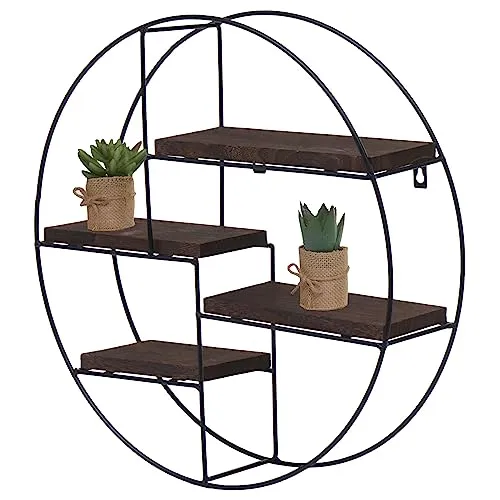 Mendler Wandregal HWC-K76 - Hängeregal im Industrial-Look - Regal mit 4 Regalböden aus massivem Paulownia-Holz und stabilem Eisen-Gestell. Ideal für moderne Räume, fertig montiert und leicht zu befestigen.