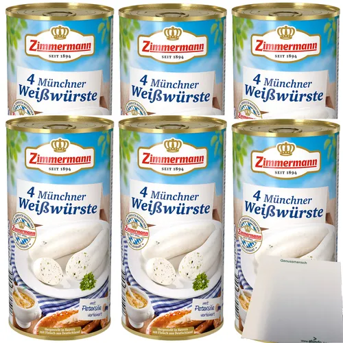 Zimmermann Münchner Weißwürste 6er Pack - Fleischkonserven, genießen Sie die traditionellen Weißwürste mit süßem Senf, perfekt für gesellige Anlässe, 6 Dosen à 530g inklusive usy Block.