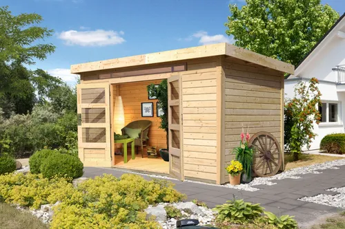 Karibu Gartenhaus Gerätehaus Kandern 7 naturbelassen 364x244x222 cm - Attraktives Gartenhaus Kandern 7 aus robustem nordischem Fichtenholz mit Pultdach. Das Oberlichtfenster sorgt für viel Tageslicht und macht es ideal für Gartengeräte oder als gemütlichen Rückzugsort.