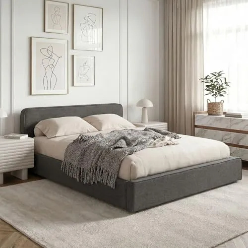 Polsterbett MARINI 140x200 cm in Dunkelgrau - Modernes Polsterbett mit gepolstertem Kopfteil und stabilem Holzgestell für optimalen Schlafkomfort. Die elegante Melange-Optik sorgt für einen stilvollen Akzent in Ihrem Schlafzimmer.