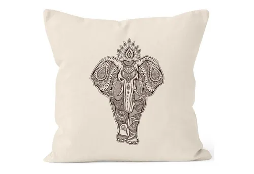 Autiga Dekokissen Kissenbezug Zentangle Elefant Mandala Boho Bohemian Ethno Kissenhülle Dekokissen 40x40 Baumwolle Autiga®