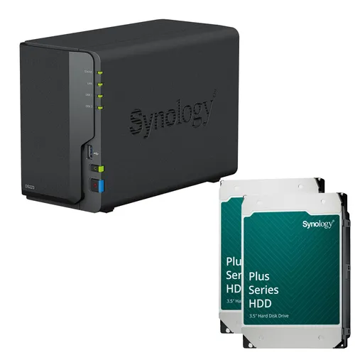 Synology DiskStation DS223 NAS-Server mit 12 TB Speicher - NAS-System mit 2 Einschüben und 2x 12 TB Festplatten, ideal für zuverlässige Datenspeicherung und -verwaltung, kompakt und benutzerfreundlich.