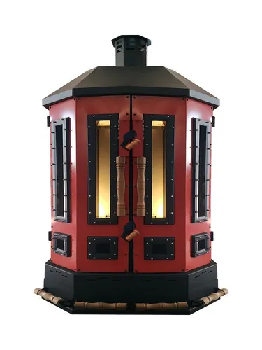 Roter Gartenofen aus Edelstahl – Freistehend und Modern - Gartenofen aus hochwertigem Edelstahl, ideal für Terrasse und Garten. Mit großzügigem Kochbereich von 97 x 42,5 cm und freistehender Bauweise für vielseitige Nutzung. Maße: 151 x 98 x 251 cm, 2 Jahre Garantie.