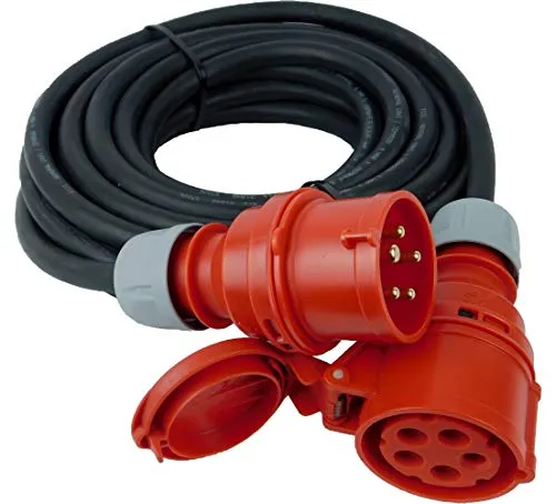 NWP CEE-Verlängerung 10m 400V 32A, Schwarz, IP44 5x4mm² H07RN-F - Gummischlauchleitung, Verlängerungskabel für Baustelle, Industrie, Außenbereich