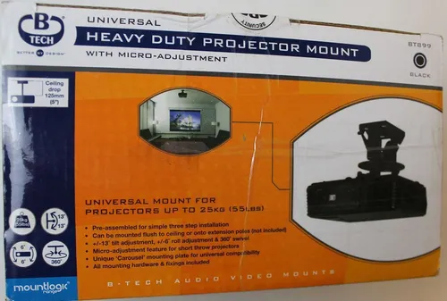 B-Tech BT899 Beamerhalterung - Deckenhalterung für Projektoren - Beamer-Halterungen: Robuste Deckenhalterung für Projektoren, ideal für Heimkino und Präsentationsräume.