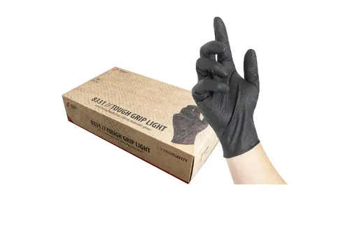 Nitras Einweghandschuhe 8331 Touch Grip light schwarz mit extra Grip (Box, VPE=Box je 50 Stück Nitrilhandschuhe) Schuppenoberfläche/ sehr griffig
