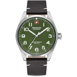 SWISS MILITARY HANOWA FALCON - Herrenarmbanduhr mit Lederarmband - Herrenuhren mit elegantem Design, grünem Zifferblatt und Wasserresistenz bis 10 ATM, ideal für Schwimmen und Schnorcheln.