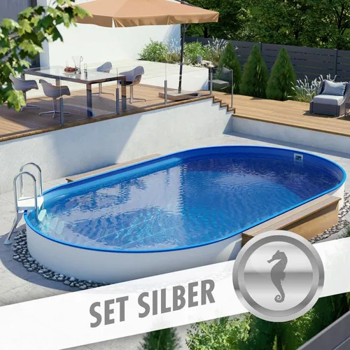 Ovalpool-Set SILBER 4,90 x 3,00 x 1,20 m, Folie blau 0,80 mm, teileinlassen