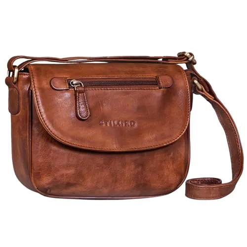 STILORD 'Tamara' Kleine Handtasche Damen Leder Braun Umhängetasche Vintage für Frauen zum Ausgehen Abendtasche Partytasche Elegante Echtleder Tasche, Farbe:brandy - cognac