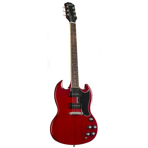 Epiphone SG Special P-90 Cherry Red E-Gitarre - Klassische E-Gitarre mit Mahagoni-Korpus und P-90 Soapbar Pickups. Ideal für vielfältige Klänge und ausgestattet mit hochwertigem Gigbag.