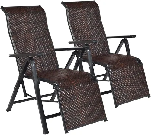 Goplus 2er-Set Klappbare PE-Rattan Liege mit Armlehnen - Vielseitige Liege für Garten und Balkon: Ergonomisch, klappbar und mit verstellbarer Rückenlehne für hohen Komfort. Ideal zum Entspannen im Freien, platzsparend und leicht transportierbar.