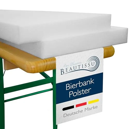 Beautissu 2er Set Bierbank Auflage 4x25x220cm – Schaumstoffpolster für Hussen – 4cm Bequeme, Dicke Auflage für Bierzeltgarnitur & Festzeltgarnitur - Outdoor Sitzpolster für Bierbank