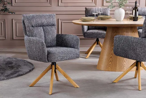 Riess Ambiente Drehbarer Stuhl Big George - Grau - Esszimmerstuhl mit Armlehne - Eleganter Drehstuhl in Grau mit strukturierter Oberfläche. Bequeme Polsterung und Armlehnen für entspanntes Sitzen. Ideal für Esstisch und Schreibtisch. Hochwertige Materialien gewährleisten Langlebigkeit und stabilen Stand.