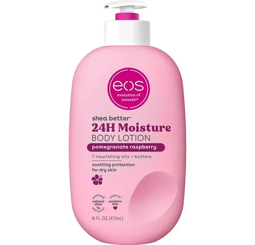 eos Shea Better Body Lotion - Granatapfel Himbeere, 24-Stunden Feuchtigkeit - Körperlotion mit 100% natürlicher Sheabutter, leicht und nicht fettend, für ganztägige Hydratation und geschmeidige Haut. Vegan und dermatologisch getestet.
