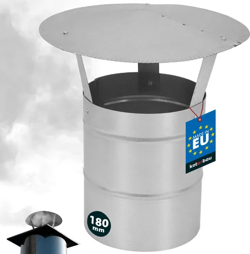 KOTARBAU® Schornsteinabdeckung ø 180 mm Kaminhaube Schornstein Regenhaube Schornsteinhaube Kaminaufsatz verzinkter Stahl Silber
