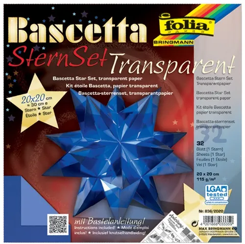 folia Faltblätter Bascetta-Stern 200 x 200 mm 115 g/qm 32 Blatt blau-transparent