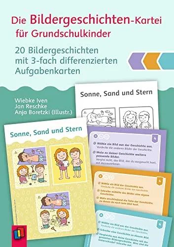 Die Bildergeschichten-Kartei für Grundschulkinder: 20 Bildergeschichten mit 3-fach differenzierten Aufgabenkarten