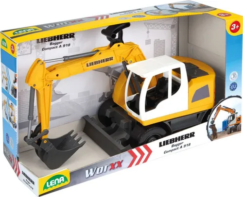 Lena 04611 WORXX Liebherr A918 Litronic Bagger 1:15 - Spielzeugautos: Maßstab 1:15, 360° drehbares Fahrerhaus und praktischer Handhebel für kinderleichte Bedienung – ideal für kreative Bauprojekte.