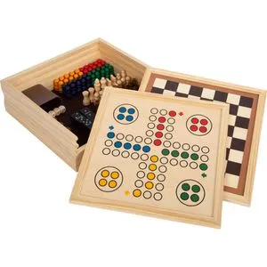 Small Foot Spielesammlung 7 Klassiker - Gesellschaftsspiele aus Holz für die ganze Familie, ideal für Spieleabende mit Anleitung und Aufbewahrungskiste