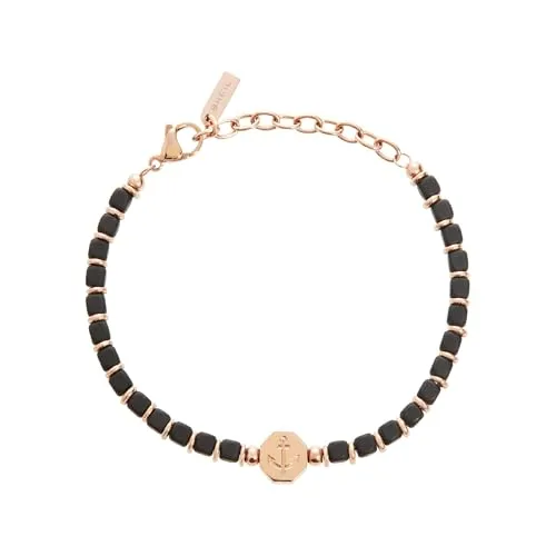 Breil Herren Armband MAST aus Edelstahl mit Hämatit in Rosa/Schwarz - Modisches Armband für Herren aus Edelstahl und Hämatit, verstellbare Länge von 17-22 cm, ideal als stilvolles Geschenk für besondere Anlässe.