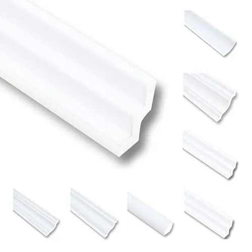 Meter Deckenleisten Styropor XPS - 8 Meter Zierleisten Paket - Zier- & Stuckleisten: 8 Meter Styropor P30, schneeweiße Deckenabschlussleisten, überstreichbar, robust und leicht, ideal für perfekte Wand-Decke Übergänge.