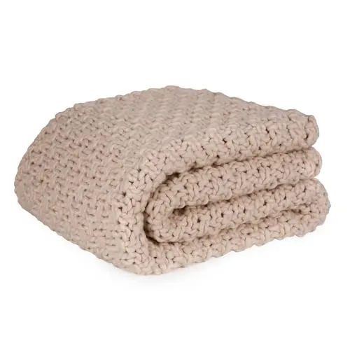 UNUS gehäkelte Tagesdecke, Beige, 150x130cm - Tagesdecken mit grober Struktur aus hochwertigem Acryl, weich und pflegeleicht, maschinenwaschbar bei 30 °C, vielseitig als Tagesdecke oder Kuscheldecke nutzbar.