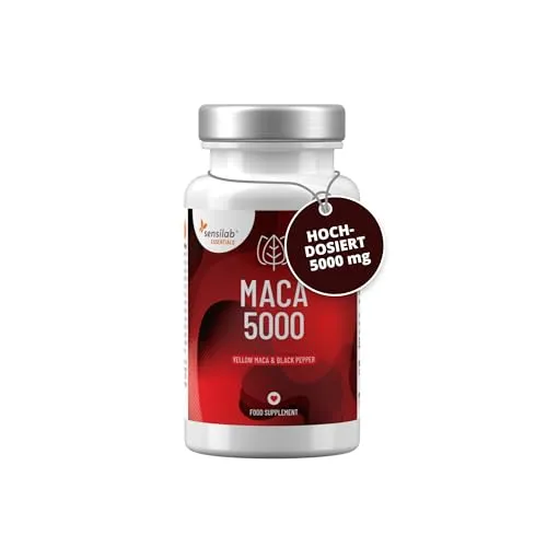 Maca Kapseln – 10:1 hochdosiert 500 mg – 60 Kapseln für 60 Tage – Hochbioverfügbarer Maca-Extrakt – Enthält Piperin für eine bessere Aufnahme – Sensilab