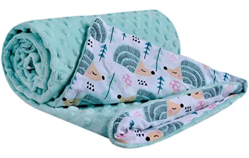 Medi Partners Krabbeldecke 100% Baumwolle 75x100cm doppelseitig multifunktional Minky Kuscheldecke für Kinderwagen weich flauschig (Minze Igel mit minzer Minky)